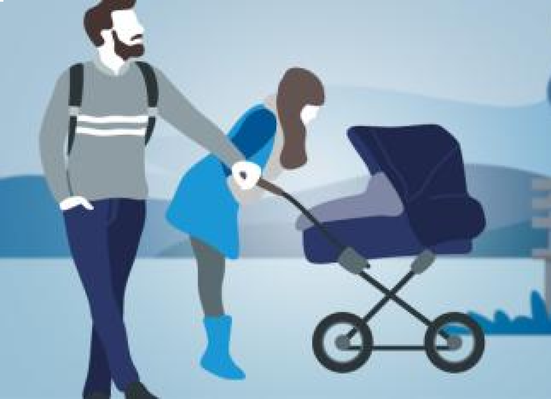 Vrouw en man met kinderwagen